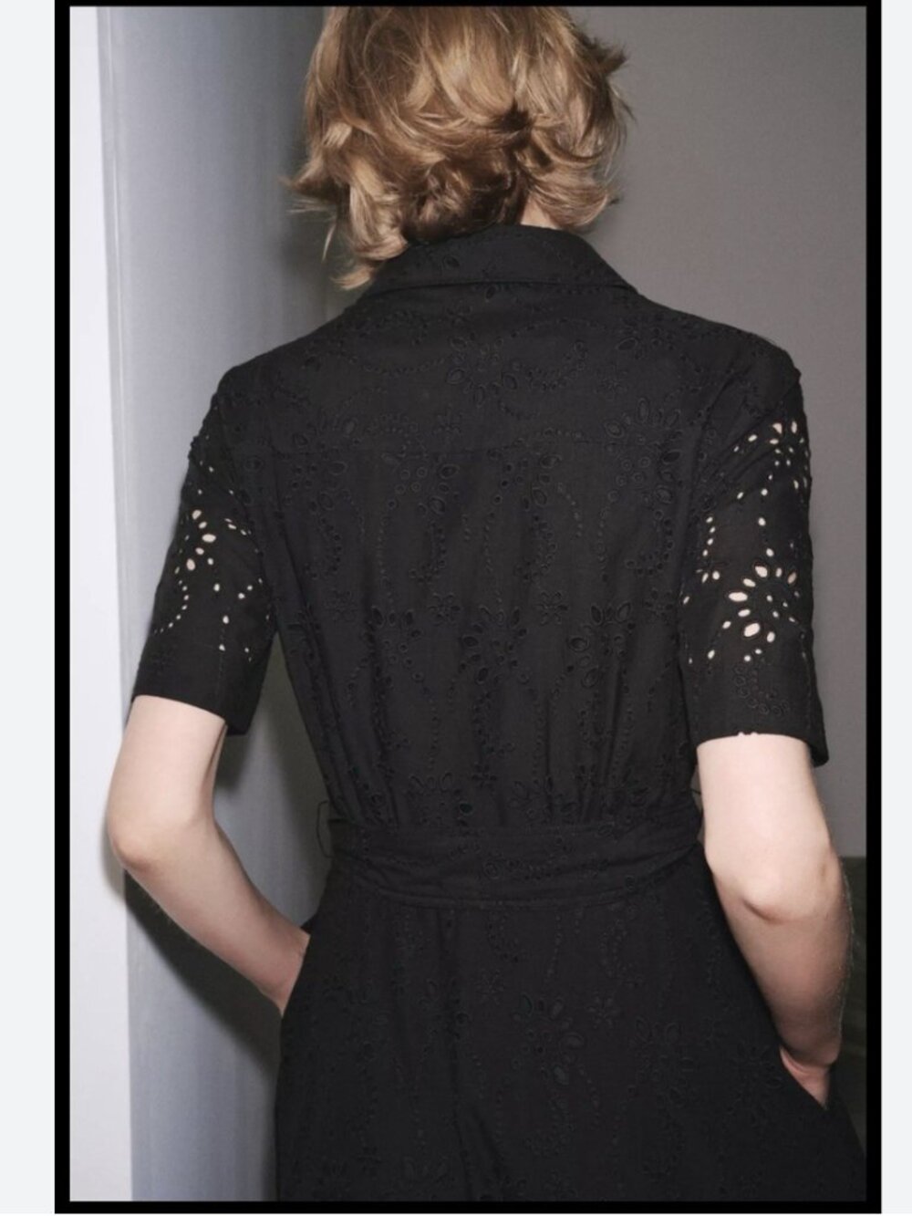 Zara ZW Womens Embroidered Shirt Dress XS Black eyelet belted 8223/087 NWT - Picture 3 of 15